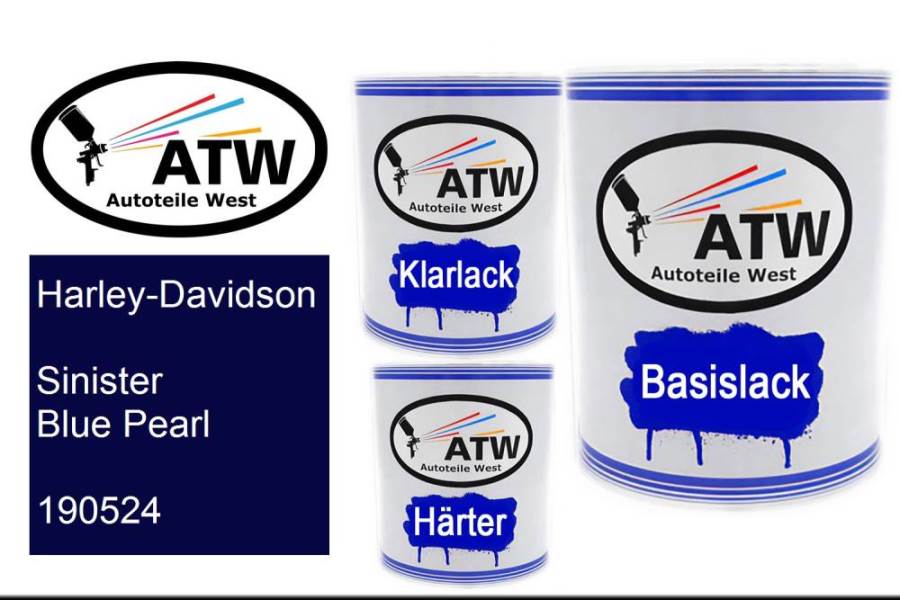 Harley-Davidson, Sinister Blue Pearl, 190524: 1L Lackdose + 1L Klarlack + 500ml Härter - Set, von ATW Autoteile West.